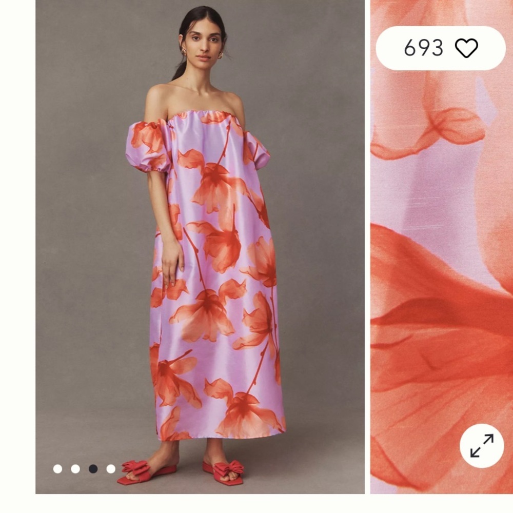Hutch Off-Shoulder Floral Dress in Lavender and Coral